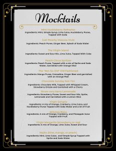 W Karaoke Mocktails Menu